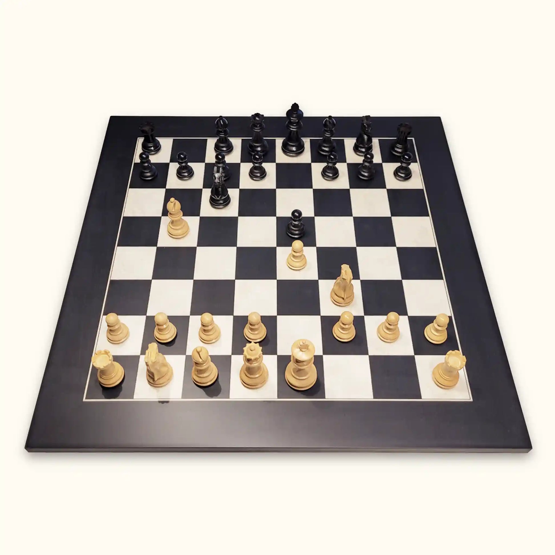 Chess set manchester at dusk with chess pieces grace and chessboard black deluxe top view