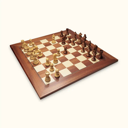 Chessboard mahogany deluxe with chess pieces german knight diagonal